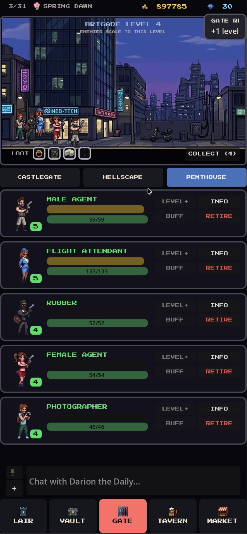 The Gate, Penthouse level: agents and a robber on a neon city street